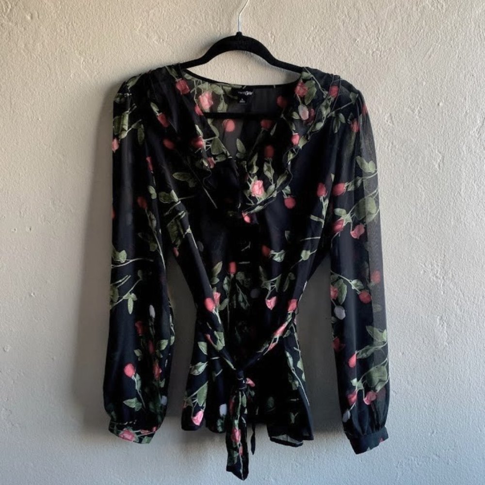 East 5th See-through Button Up Top with Roses